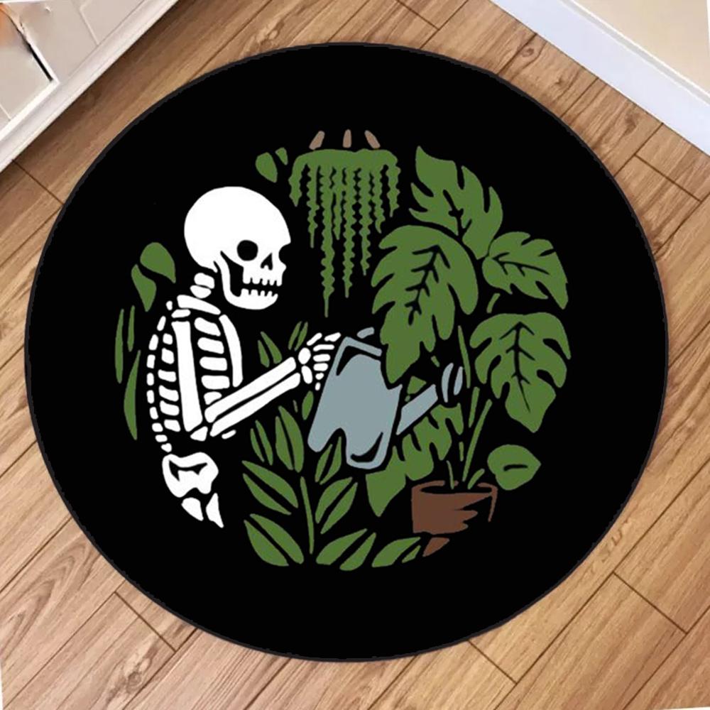 Human Skeleton Printed Round Carpet Funny Cartoon Circular Rugs for Bedroom Decor Home Living Room Sofa Coffee Table Hallway Mat