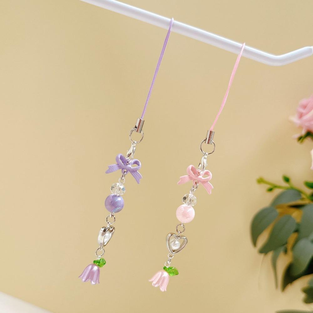 Convallaria Mobile Phone Lanyard Bow Cell Phone Strap Jewelry Gift Bead Phone Chain Woman Girl