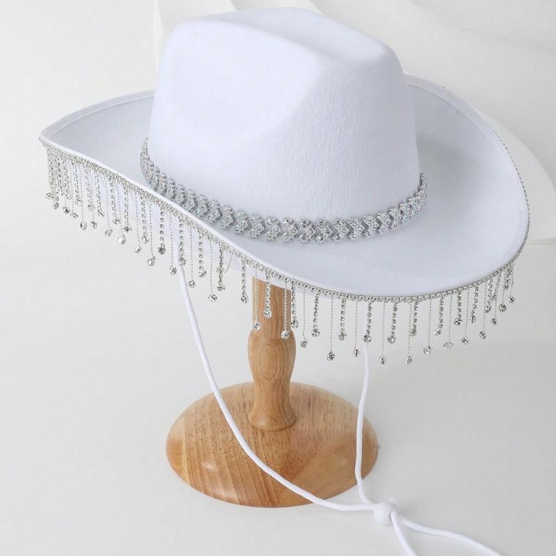 Soft Sweet Unisex Hat British Stylish Hat Rhinestones Fashionable Western Hat for Parties and Weddings