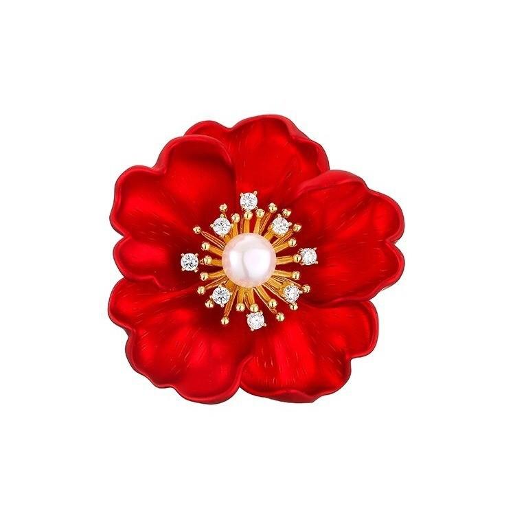 

Цветок пиона китайская красная брошь высокого класса женский натуральный жемчуг высокого класса корсаж костюм ципао булавка красный