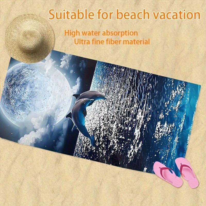 Dolphin Moon Ocean Print Beach Towel Polyester Soft Quick Dry Large Bath Towel Summer Swimming Pool Surfing Blanket