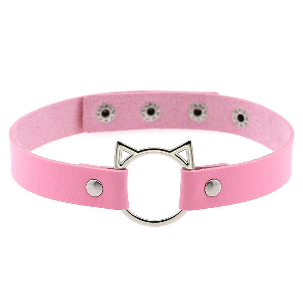 Cat Ear O-Ring Choker Necklace Punk PU Leather Collar for Women Harajuku Jewelry