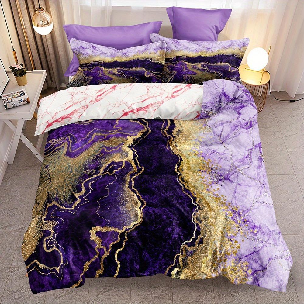 Duvet Cover Set Marble Design Breathable Polyester Zip Closure Machine Washable Includes 1 Duvet Cover And 2 Pillowcases
