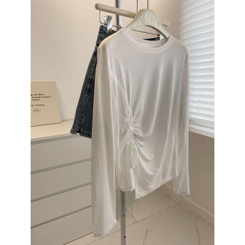 Irregular Long Sleeved Women's T-shirt Summer Comfortable Sunscreen Clothing Solid Color Slightly Transparent Ladies Top Clothing
