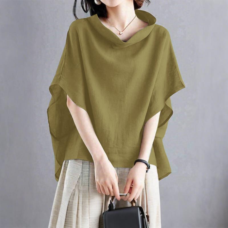 

ZANZEA Женская летняя блузка свободного кроя с воротником-стойкой и рукавами до локтя 5XL хаки