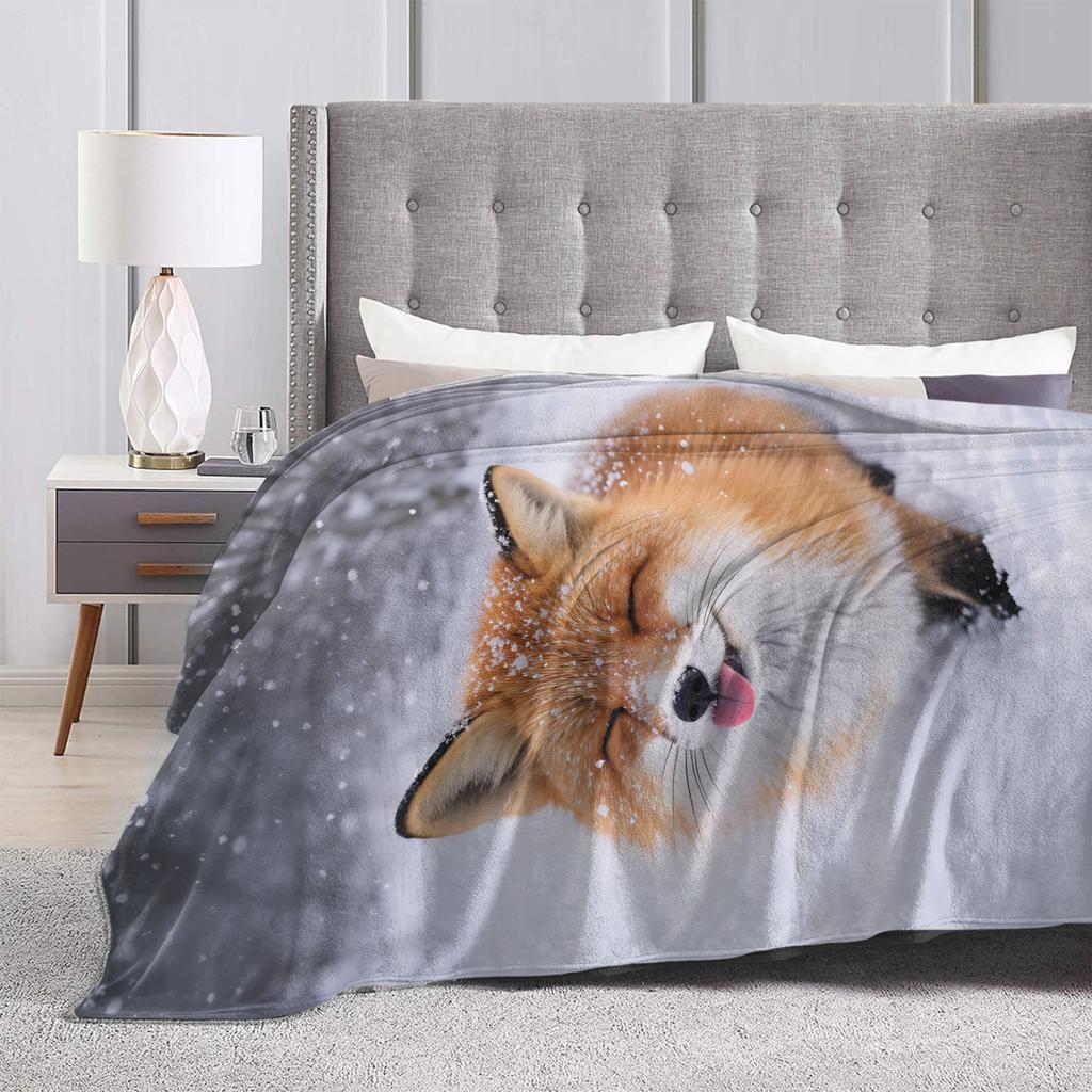 Cozy Blanket Plane Travel Cute Fox Throw Blanket Casual Bedspread For Chair Sofa Bed
