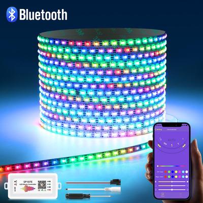 Bande lumineuse LED Bluetooth WS2812B DC5V 160LEDs/M Adressable individuellement Synchronisation de la musique Bande de poursuite RGBIC Bande néon Décoration de pièce