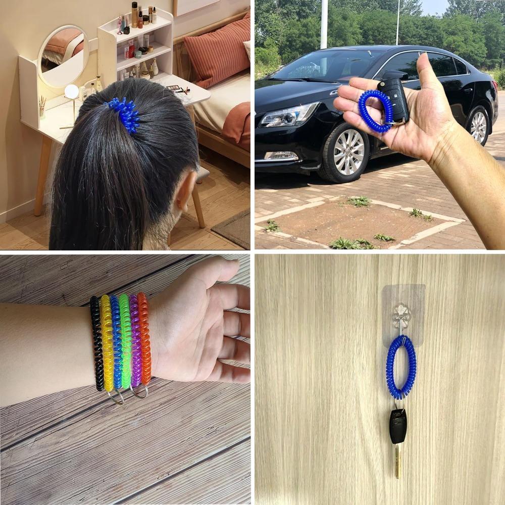 30pcs Wristlet Keychain Spring Spiral Wrist Coil Key Chain Badge Holders Wristband Key Ring Colorful Spiral Coil Hair Tie Sauna Accessaries Wrist Coil