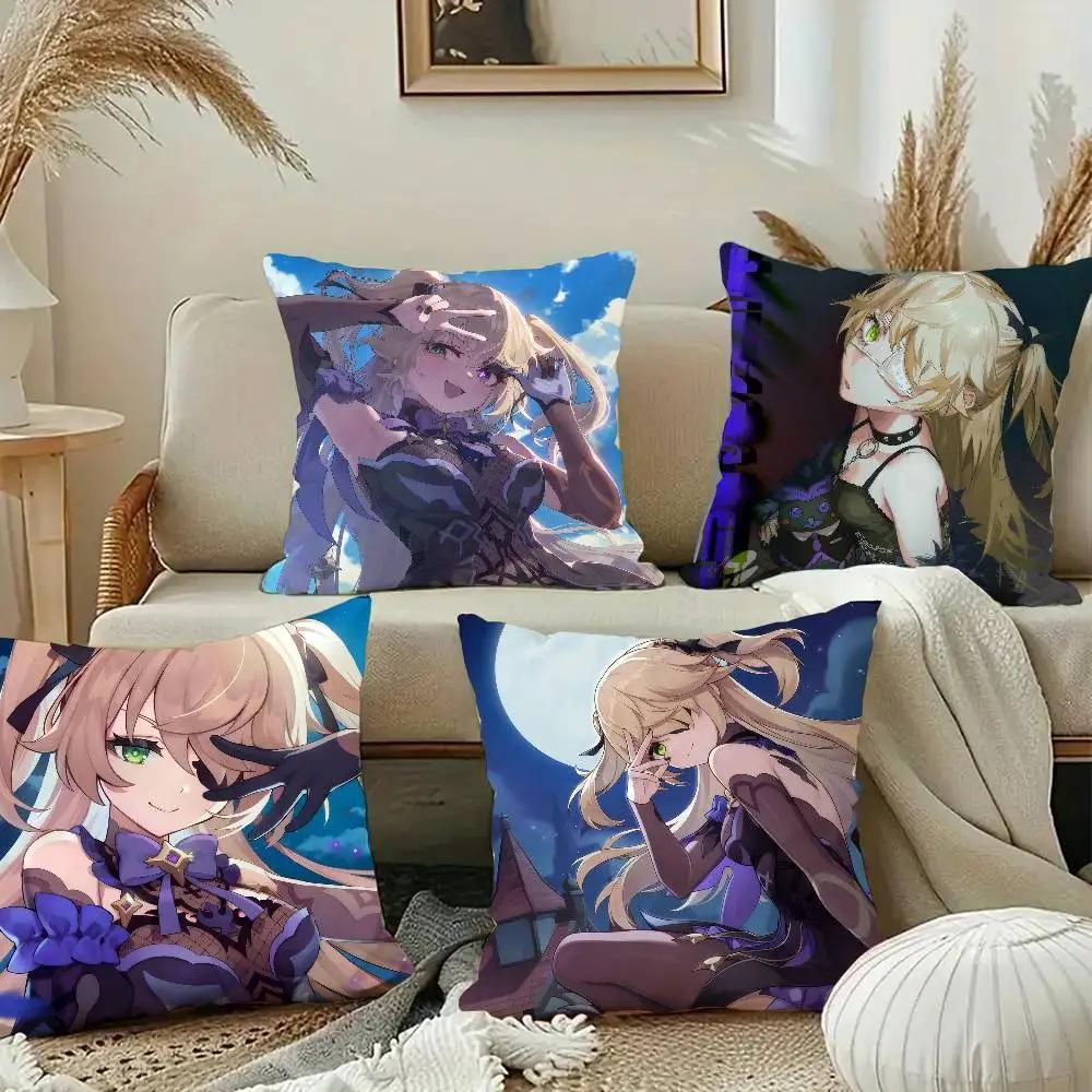 Fischl Anime Game Genshin Impact CUTE Pillow Case Square Pillow Bedroom Sofa Leisure Comfort Cushion Car Home Decoration