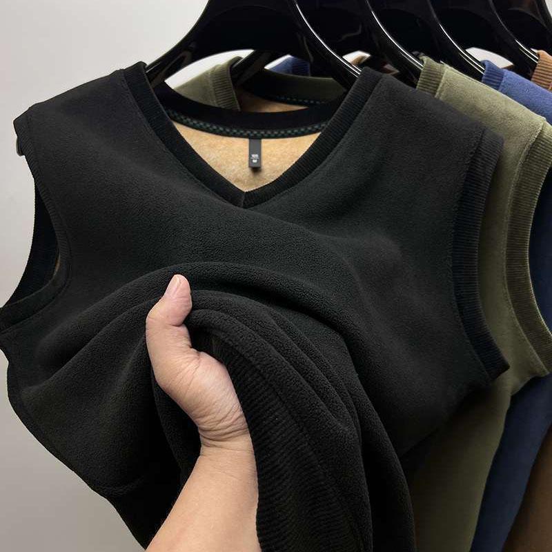 Padded Vest Women Winter Sleeveless Undershirt Double-sided Velvet Warmth Thickened V-neck Elastic Bottoming Fir