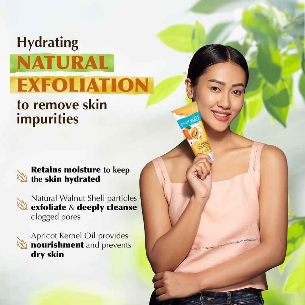 Everyuth Naturals Hydrating Exfoliating Walnut Apricot Scrub 100gm For All Skin Types Blackhead Removal
