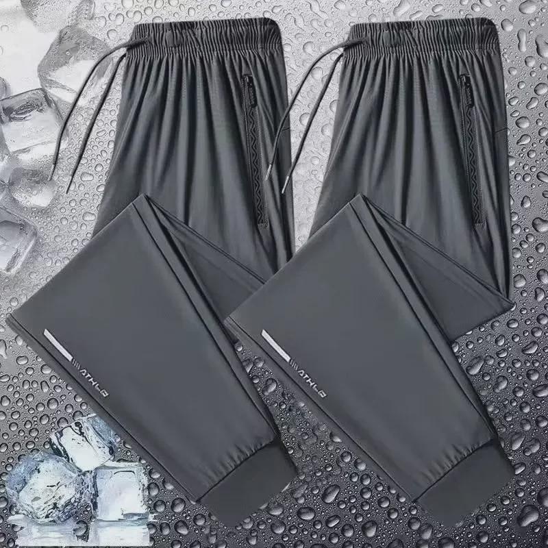 Men's Quick-Dry Ice Silk Loose Fit Casual Pants with Zippered Pockets