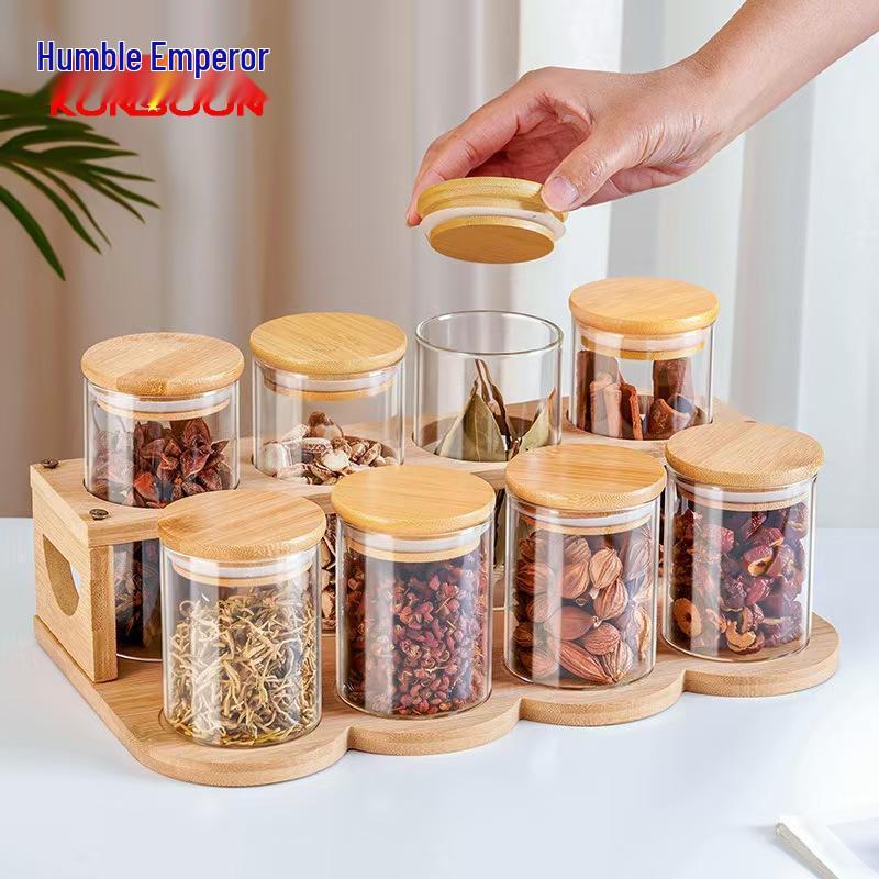 Glass Spice Jar Set with Wooden Rack