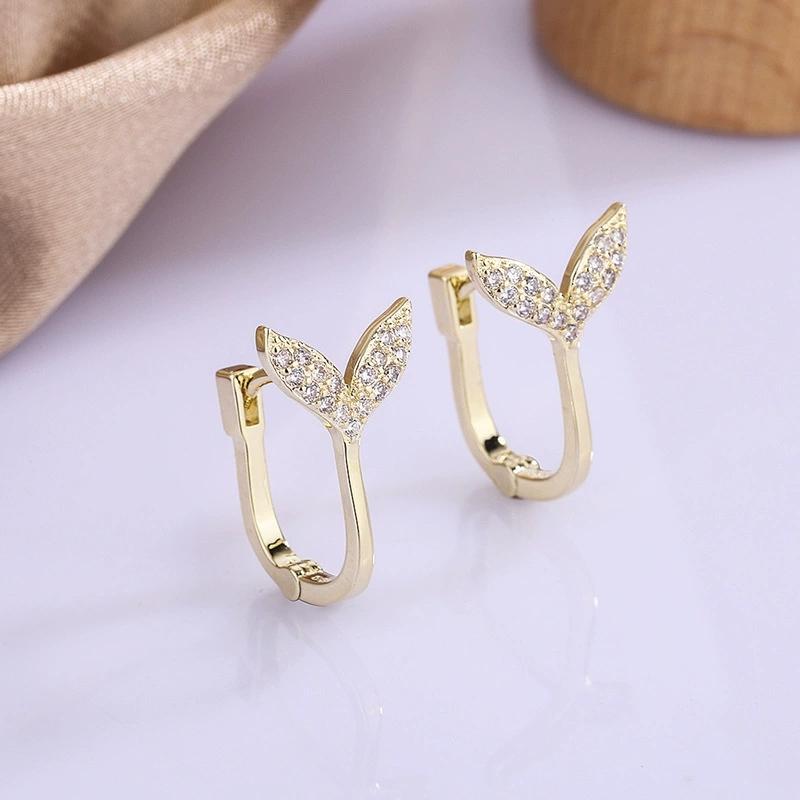 Female Cute Fish Tail White Zircon Hoop Earrings For Women Vintage Gold Color Ear Buckle Wedding Jewelry Valentine's Day Gifts