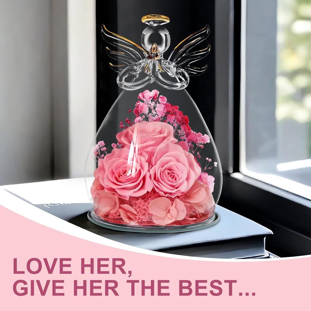 Preserved Flower Rose Gift for Mom Grandma Birthday Mother's Day Wedding Three Pink Rose in Glass