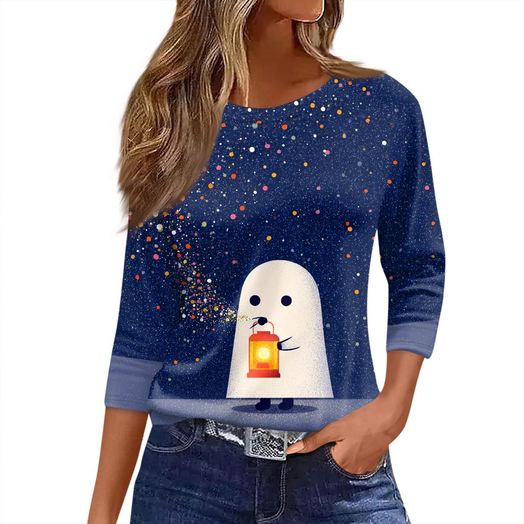 Women's O-neck 3/4 Sleeve  Printed Top