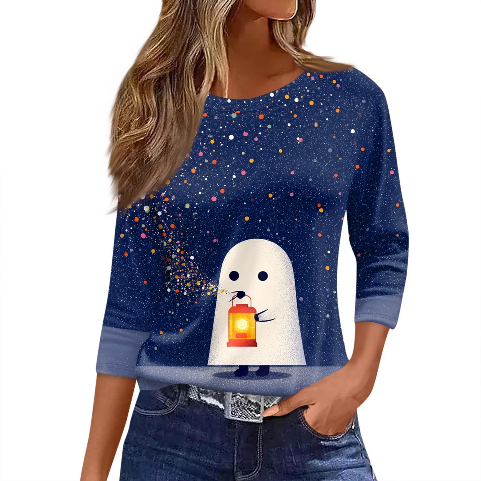 

Женский топ с круглым вырезом, рукавом 3/4 и принтом M