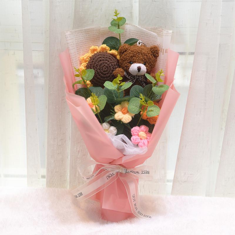 

Crochet Flowers Bouquet Eternal Flower Wedding Gift For Guests Woven Sunflower Teachers Day Bouquet Cadeau Mariage Pour Invites