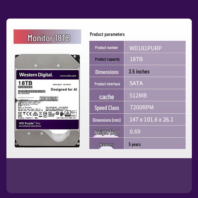 WD Purple Pro 18TB Surveillance Hard Drive