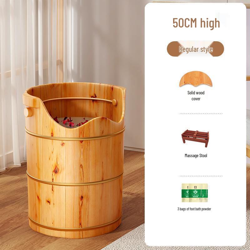 Wooden Deep Foot Bath Bucket with Steaming & Massage Features