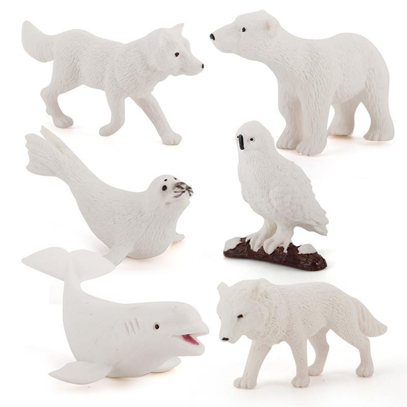 Simulated Arctic Bear White Fox Seal Whale Polar Animals Model Ornament Set