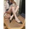 Sheepskin v home bag head half slippers female Internet celebrity rivet pointed shoes flat sandals leather outer wear summer sandals