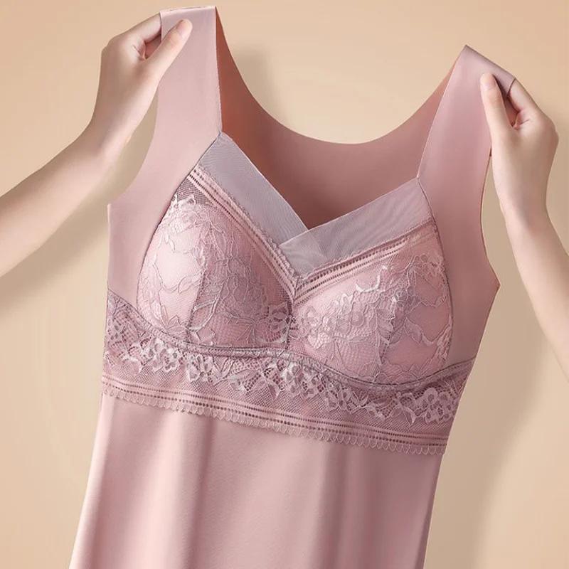 Woman Thermal Underwear Thermo Lingerie Winter Soft Warm Top Wear Thermo Vest Undershirt Intimate Lace with Bra Padded