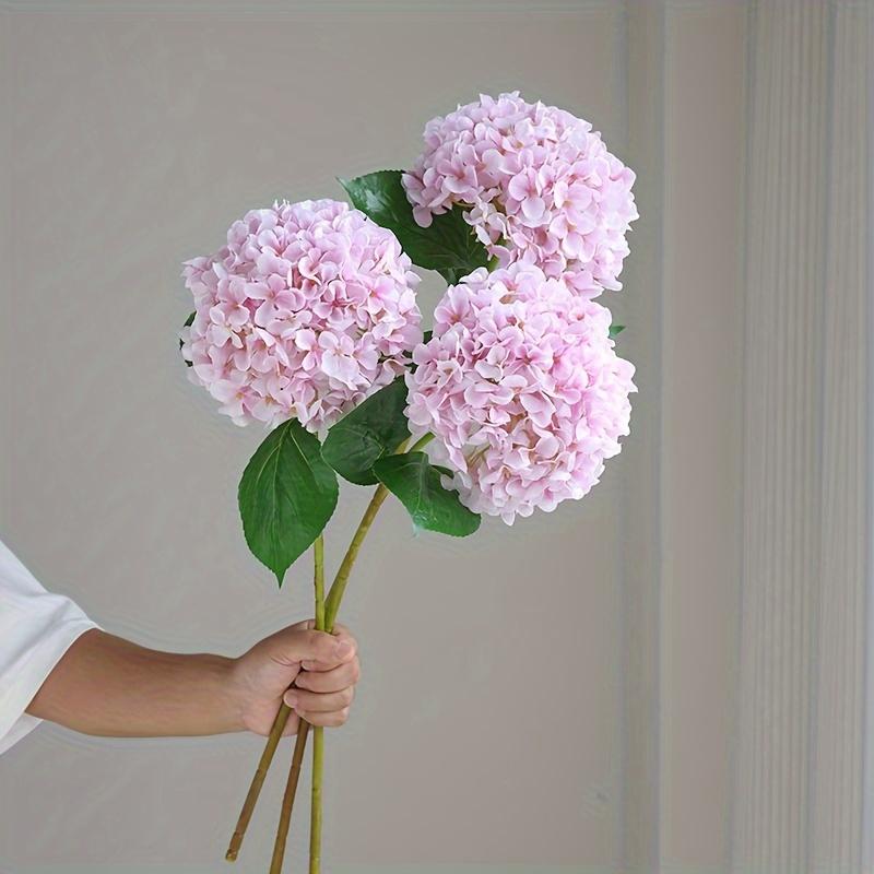 Vibrant Pink Artificial Flowers - 3pcs Realistic Hydrangea Bouquet with Green Stems - for Home, Wedding, Office, and Holiday Decor
