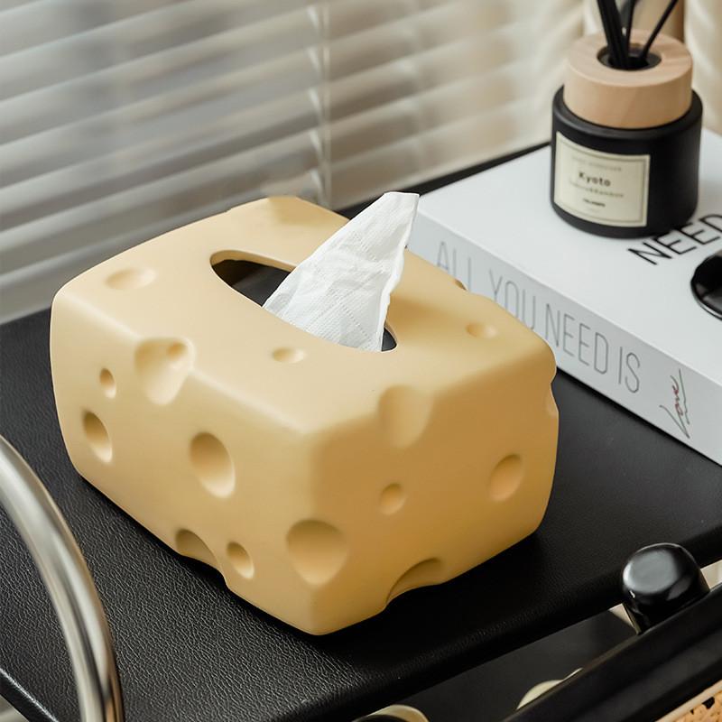 Ceramic Tissue Box Cartoon Cheese Shape Paper Towel Holder Napkin Desktop Storage Perforated Ornament