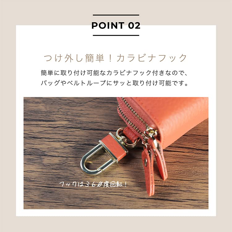 KNUTe Damen Doppeltes Smart Key Case, Platz für 2 Schlüssel, Echtes Leder, Beidseitig, Niedlich, Gedämpfte Farbe, Narbiges Leder, Reißverschlussabdeckung, Karabiner