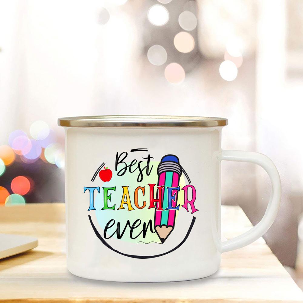 Best Teacher Ever Enamel Cup Coffee Lover Original Gift Teacher's Day Surprise for Teacher Enamel Coffee Tea Mug Novelty Gifts