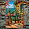 Vintage Mexican Cactus Tin Sign, Colorful Succulent Metal Decor, Floral Patio Garden Wall Art