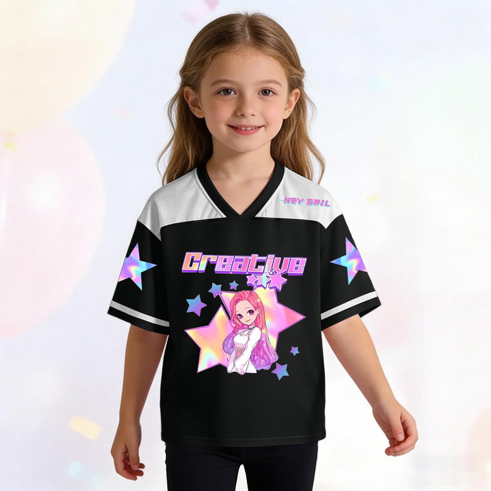 Детский модный топ-свитер с принтом, V-образным вырезом и короткими рукавами для девочки 100 чёрный