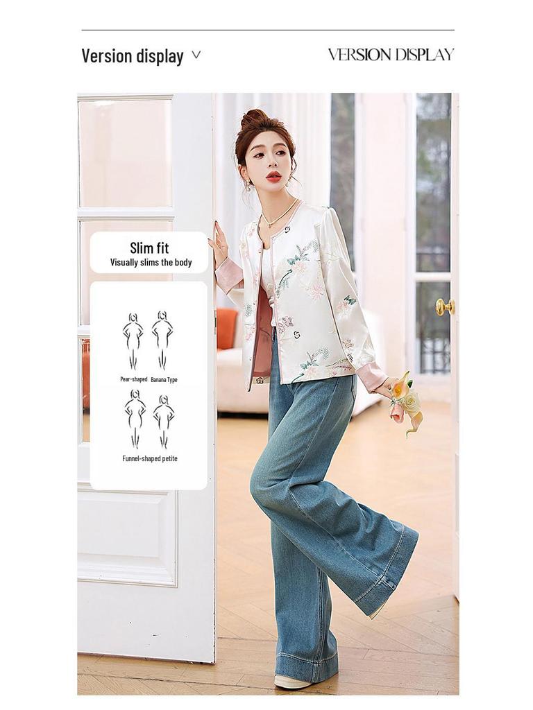 2025 Spring Chinese-Style Women's Sequin Embroidery Frog Button Retro Short Jacket