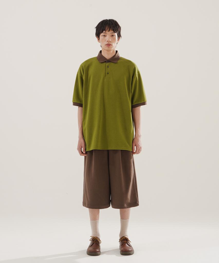 JEMUT Chess Ringer Collared Short Sleeve T-Shirt Olive Kjst2616