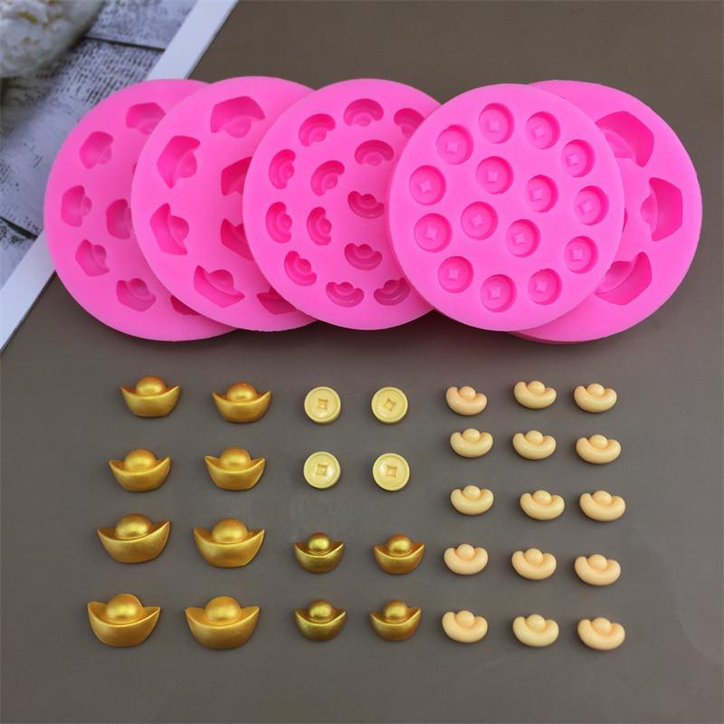 Simulation Yuanbao Kupfermünze Serie Silikonform Kuchen Schokolade Brot Gebäck Kekse Süßigkeiten Gummibärchen Gelee Kerze Backwerkzeuge