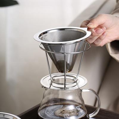 Coffee Filter 304 Stainless Steel Double Layer Fine Mesh Paperless Reusable Pour Over Coffee Dripper Cone Strainer Funnel Coffee Maker Accessories