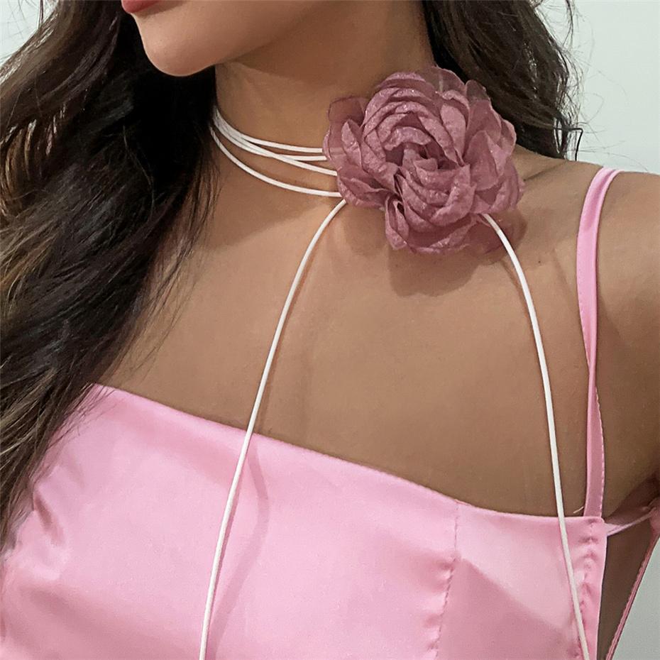 Ingemark Overdrevet Stor Rose Blomst Choker Halskæde til Kvinder Bryllup Brude Goth Kpop Justerbar Sløjfe Kæde Y2K Tilbehør Ny