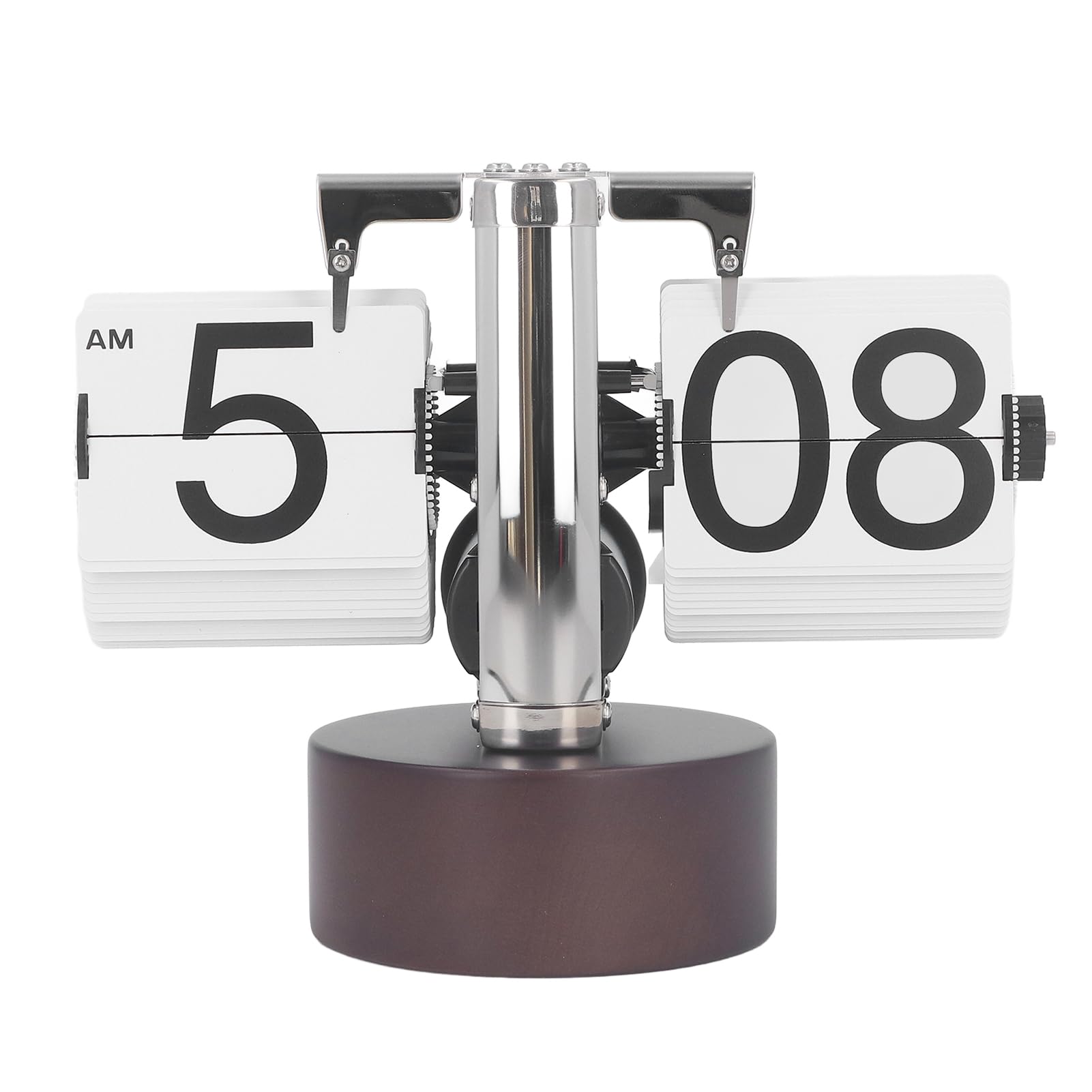 

Automatic Flip Clock Retro Simple Home Table Clock Single Foot Stainless Steel Quartz Movement Flip Clock Walnut Round Base White