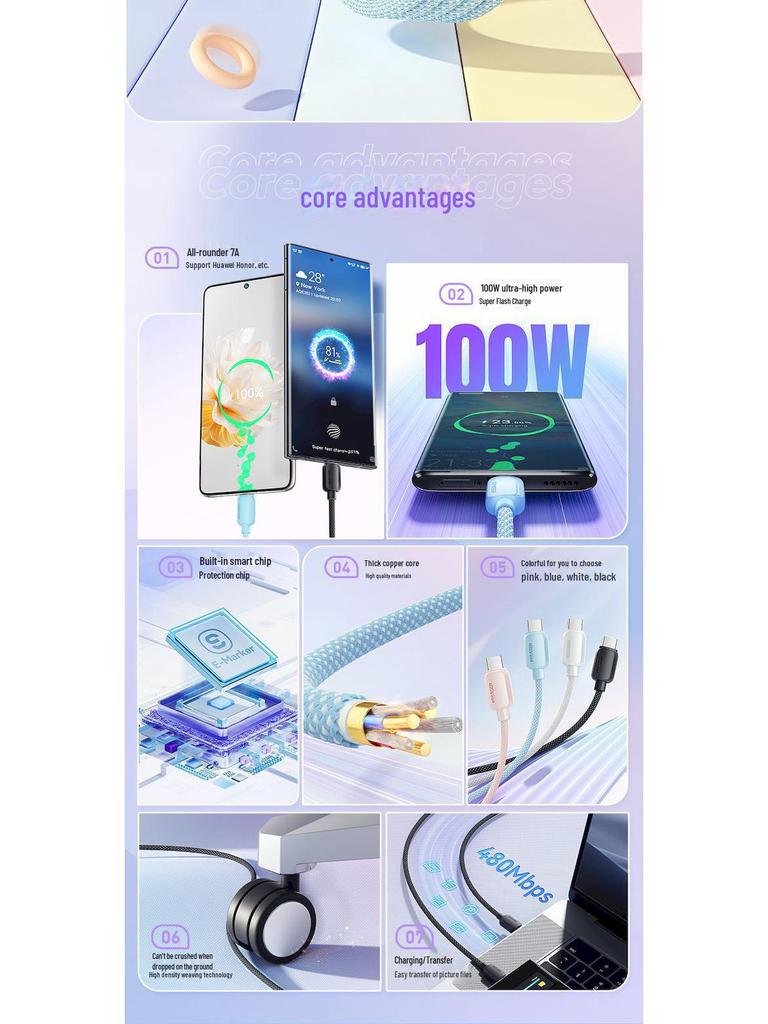 ESSAGER Super Fast Type-C Mobile Phone Charging Cable Compatible with Apple & Huawei