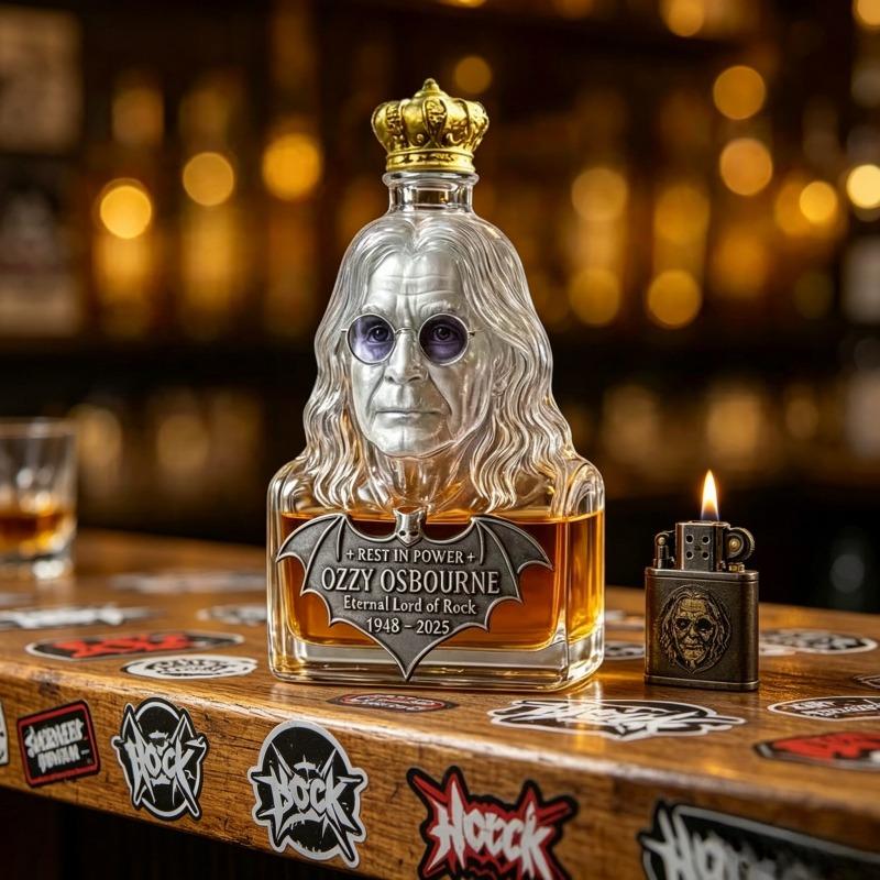 Ozzy Osbourne Memorial Whiskey Decanter - "Eternal Lord of Rock" Collectible Liquor Bottle, Bar Decor for Rock Fans