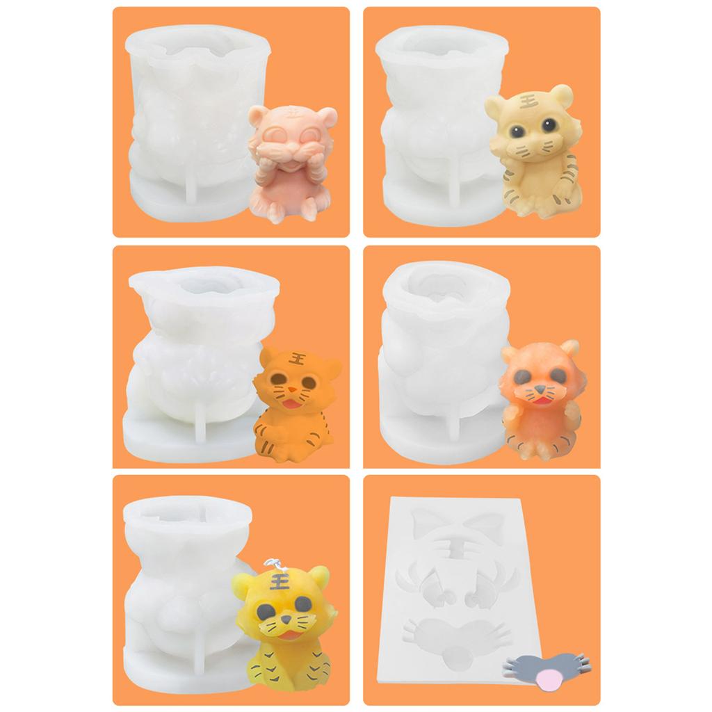 3D süße Tiger Silikonform DIY Tiger Form Eiswürfelform für kreative Kerze Fondant Kuchenform Tier Eis Gitter Moul