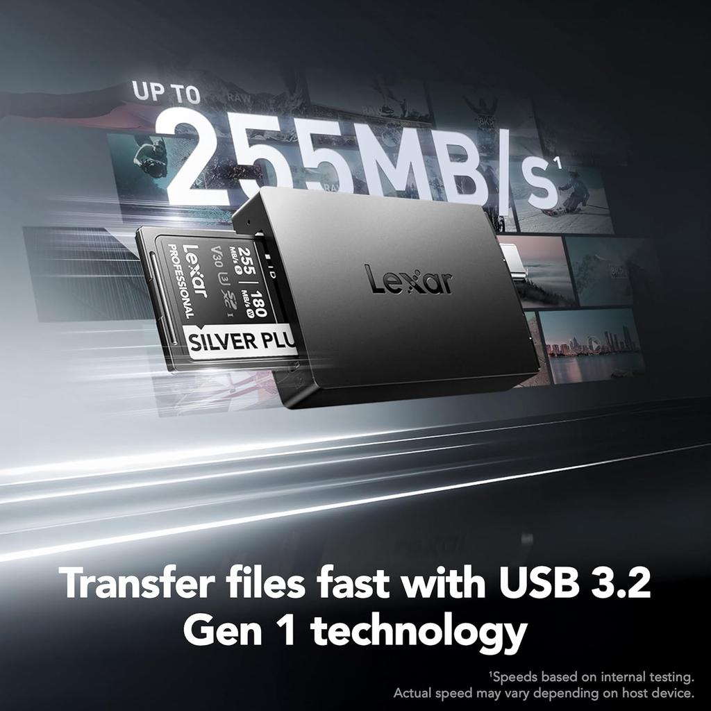 Lexar Dual Slot MicroSD/SD Card Reader Type-A and Type-C,USB 3.2 Gen 1, up to 255MB/s Read, Compatible with Phone Laptop, Desktop