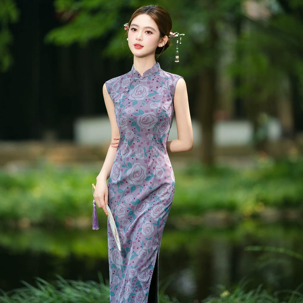 Purple beautiful new Chinese cheongsam skirt sleeveless improved young version 1011 new national style color is very beautiful in summer