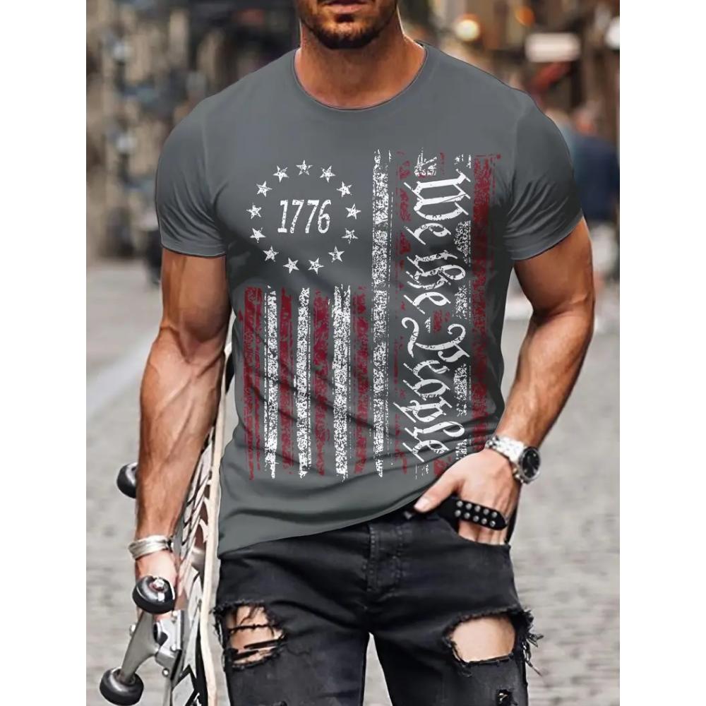 Maglietta da Uomo T-Shirt Casual Americana a Maniche Corte Top Stampa 3d Vintage Estiva da Uomo Oversize Girocollo 2024 Nuova Moda