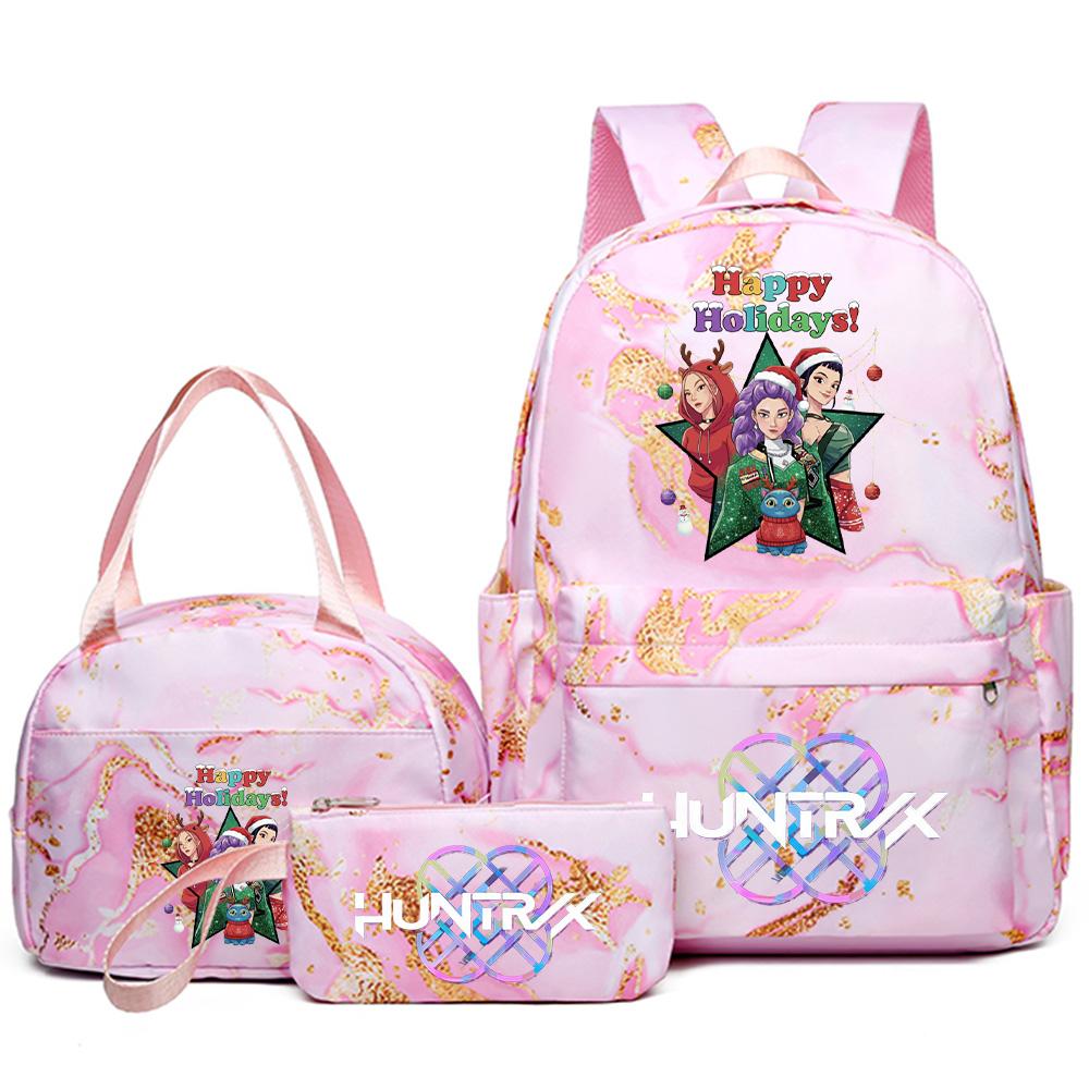 3Pcs/set Christmas Kpop Printed Backpack Handbag Pencil Case for Teenager Student Girl Boy Bookbag Schoolbag Women Large Capacity Travel Bag Kid Gift