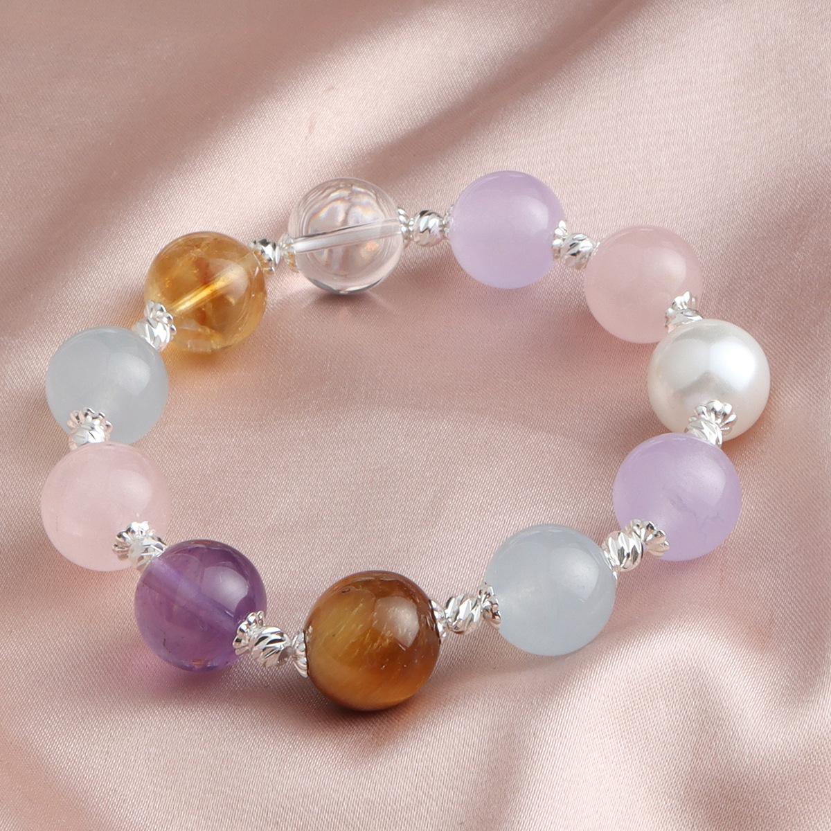 Браслет Фиолетовый Водный Аквамарин Порошковый Водный Хуантай Хрусталь Тигровый Глаз Хрустальный Браслет Стильный и Простой Для Поездок на Работу Дофаминовый