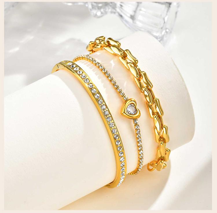Damen Armbänder Vergoldet, Stapelbare Gliederarmbänder mit Herz, Zirkonia Armreif, Öffnungsfähig, Weihnachtsfeier Geschenk
