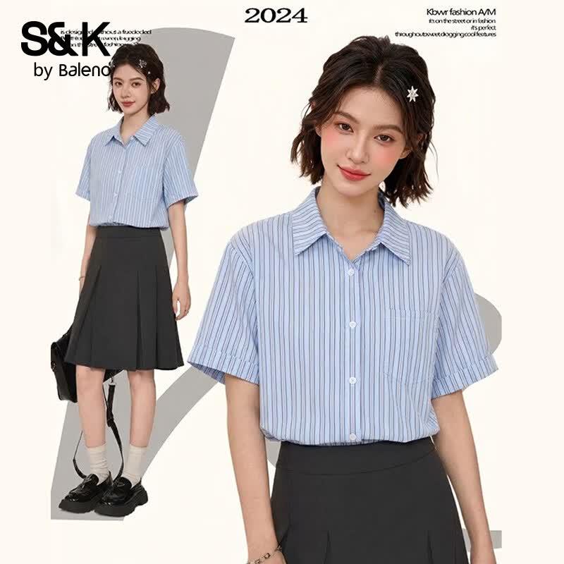 

Baleno Women s Blue Stripe Short Sleeve Polo Shirt XL