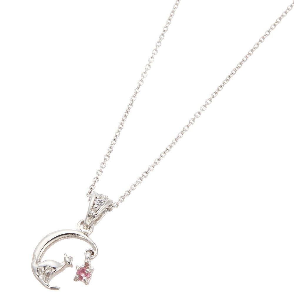 

[Piena] Sterling Silver 925 Cubic Zirconia Natural Stone Crescent Moon Cat Necklace for Women (October Birthstone: Tourmaline)